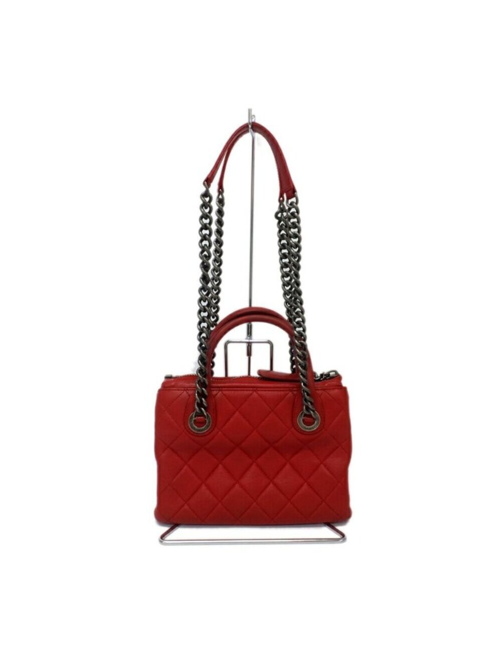 Chanel Chain Shoulder Bag Quilted Leather Red 2-Way